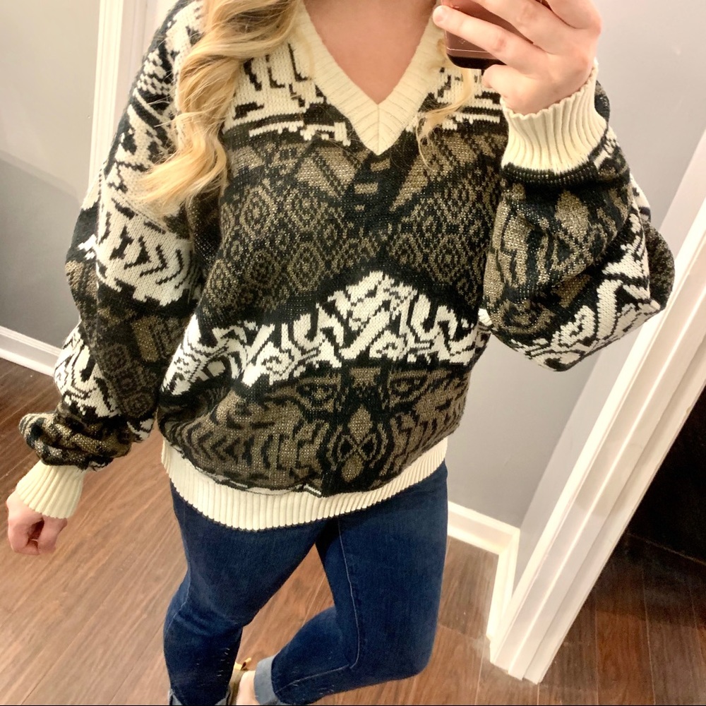 Vintage Oversized Abstract Pattern Sweater X-Large